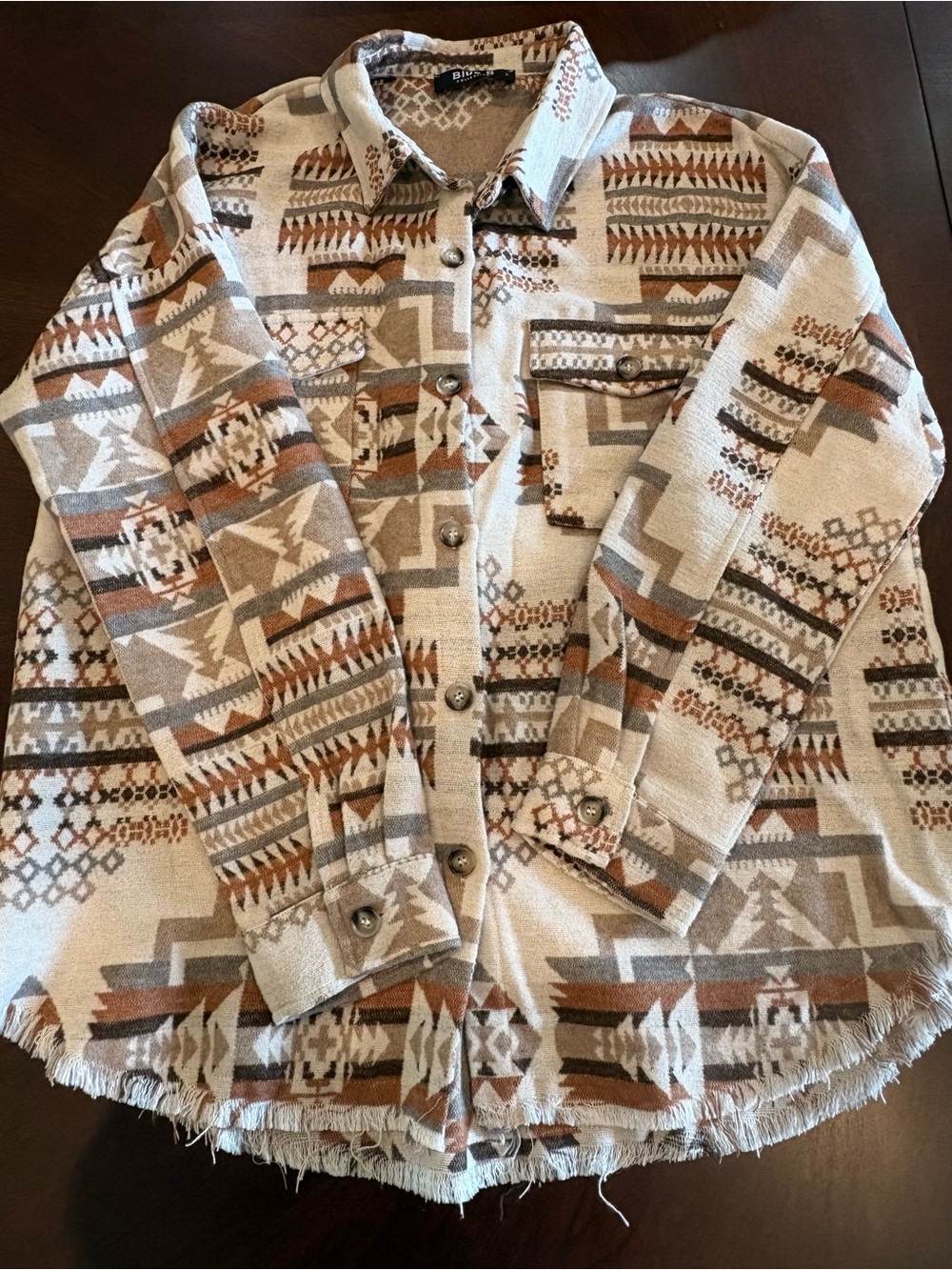 Women’s Aztec Button-Down Shirt Jacket - Beige & Brown